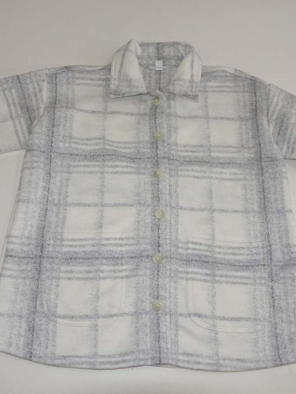 J. Jill Women's Jacket Petite Small Light Gray Off White Plaid Button Front PS